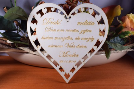 Poďakovanie rodičom gravírované srdiečko 20x20cm 12,5€